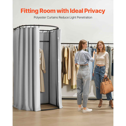 Fitting Room, Dressing Room with Thick Polyester Curtains, Privacy Space with Shading Curtain and a Hook, for Boutique, Mall, Tailor's Store & Outdoor 39 x 37 x 79 in (Black and Gray-White)