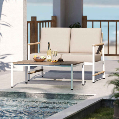 Patio Loveseat Sofa with Coffee Table Set with Thick Cushions