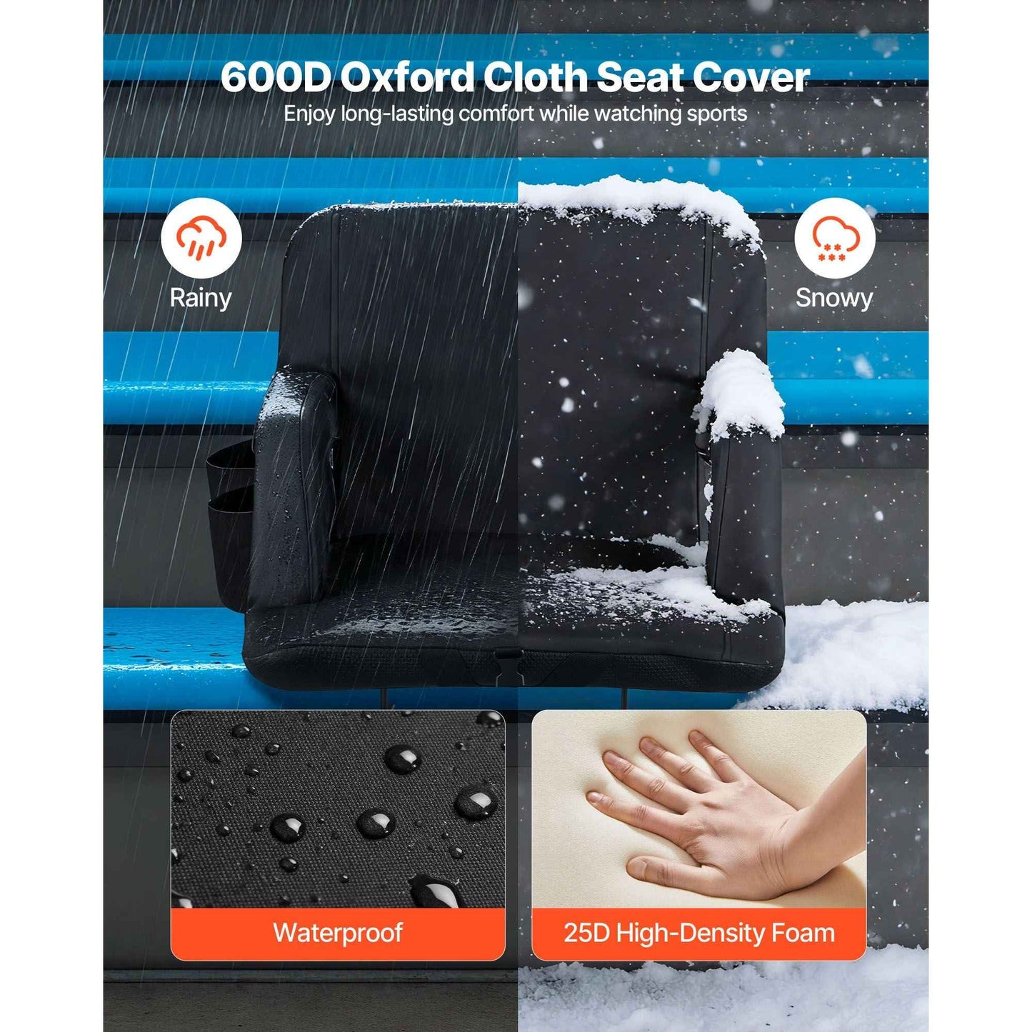 Stadium Seat, 6 Adjustable Angle Bleacher Chair, 2.9'' Cushion Stadium Seat with Back Support and Armrest, Wide Bleacher Chair with Hook Pocket Cupholder for Picnics, Beach Sports, and Gaming
