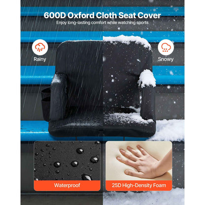 Stadium Seat, 6 Adjustable Angle Bleacher Chair, 2.9'' Cushion Stadium Seat with Back Support and Armrest, Wide Bleacher Chair with Hook Pocket Cupholder for Picnics, Beach Sports, and Gaming