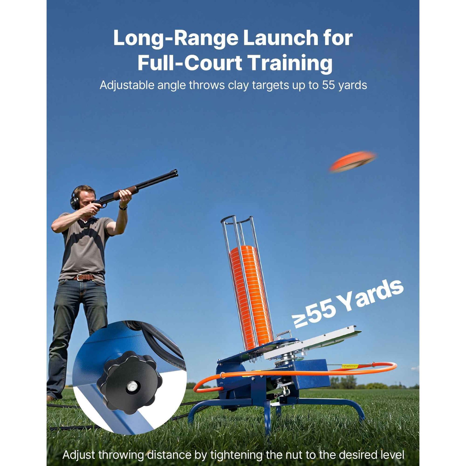 Clay Target Thrower, Max 50 Clays Pigeon Thrower, 55+ Yards Automatic Skeet and Trap Launcher with Adjustable Angle & Foot Pedal for Clays Throwing Shooting Sports