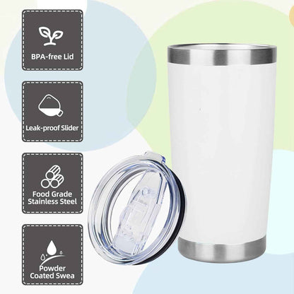 20oz Tumbler with Lid Stainless Steel Insulated Tumblers Travel Coffee Tumbler Bulk Double Wall Vacuum Insulated Water Cup Christmas Gifts for Women Men Her Him Home Office (White, 1pack)