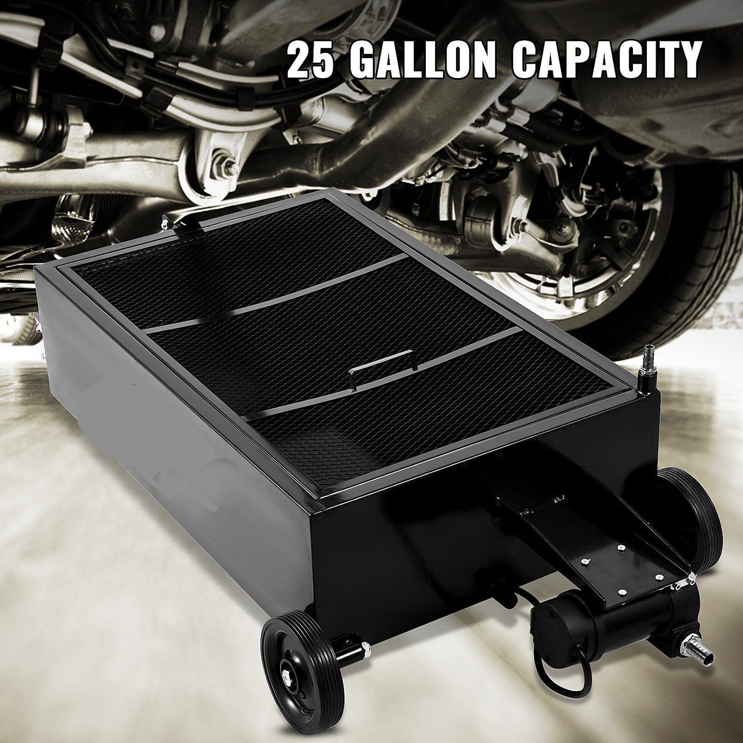 Oil Drain Pan 25 Gallon Oil Drain Tank, 95L Low Profile Oil Drain Pan, Large Capacity Oil Change Pan, Foldable Hand, with Electric Pump, Hose, Swivel Casters for Car, SUV, Trucks Oil Draining - KNM Sundry