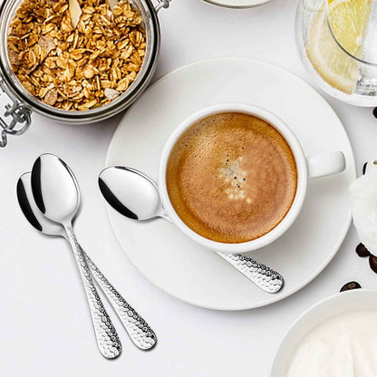12-Piece Small Coffee Spoons, 6-Inch Stainless Steel Espresso Spoons for Coffee/Sugar/Tea, Hammered Design & Rust Free, Dishwasher Safe