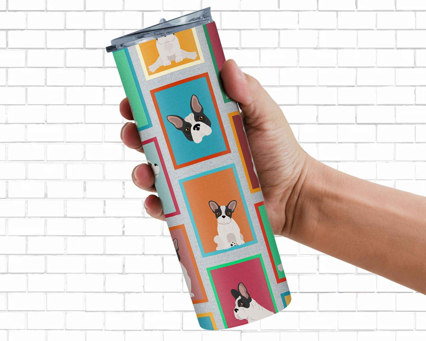 Lots of Black and White French Bulldog Stainless Steel Skinny Tumbler Vacuum Double Walled Reusable Insulated Tumbler Travel Cup for Coffee Cocktails Gift with Lid, 20 oz