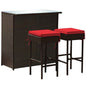 3 Pieces Outdoor Rattan Wicker Bar Set with 2 Cushions Stools