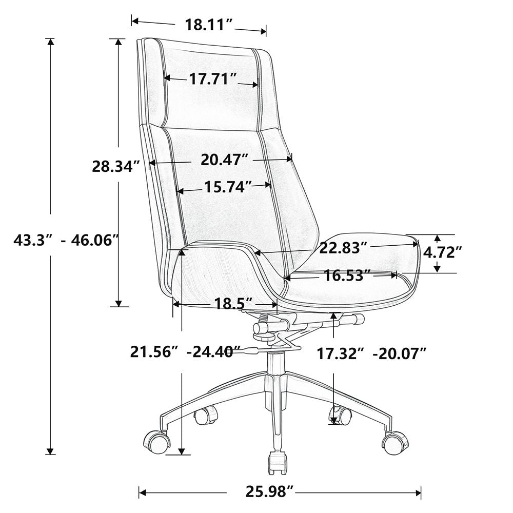 Genuine Leather Ergonomic Office Chair Boss Swivel Armless Seat Chair High Back - KNM Sundry