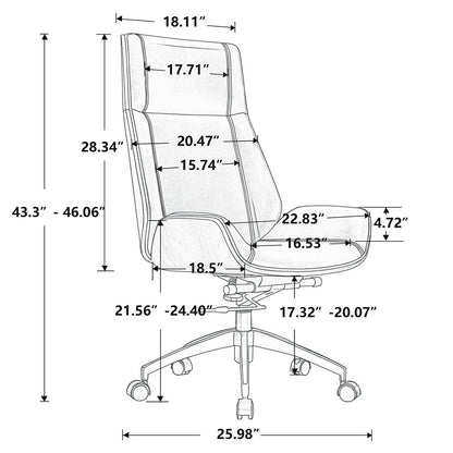 Genuine Leather Ergonomic Office Chair Boss Swivel Armless Seat Chair High Back - KNM Sundry