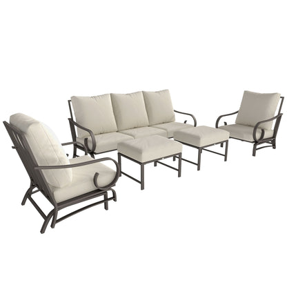 5 Piece Backyard Patio Furniture Set, Outdoor Furniture Set with 2 Rocking Chairs, 3-Seat Sofa, and 2 Ottomans, Beige - KNM Sundry
