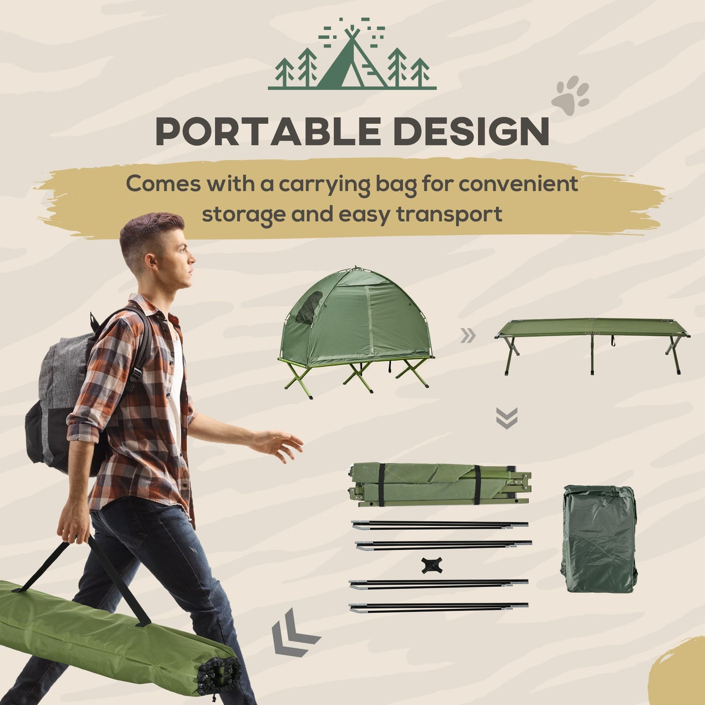 1 Person Folding Camping Cot, Portable Outdoor with Carry Bag, 2-in-1 Elevated Camping Bed Tent Single - KNM Sundry