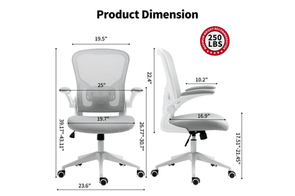 Ergonomic Mesh Office Chair with Breathable Back, Adjustable Height, Padded Seat & Armrests, 250 lbs Capacity, Modern Task Chair for Home Office & Workspace 8333 - KNM Sundry