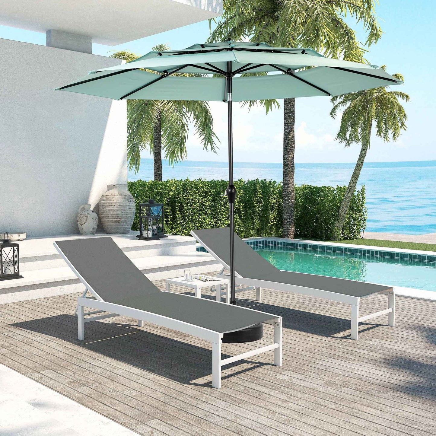 Aluminium 10ft 3 Tier Auto-tilt Umbrella ,Outdoor Patio Umbrella - Market Table Pool Deck Umbrella (Base Not Included)