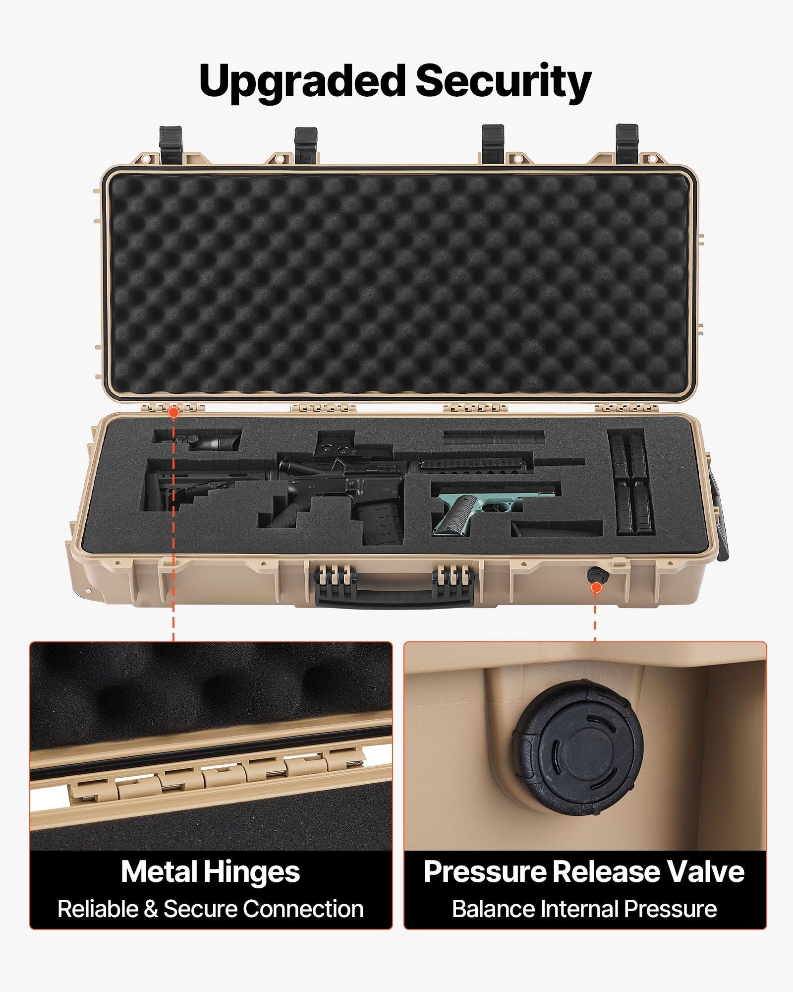 VEVOR Hard Rifle Case, Lockable Rifle Case with 4 Layers Pre-cut Foams, 36 in Gun Storage with Wheels, IP67 Waterproof & Dustproof Pistol Storage Cases for Rifles, Shotguns, Airsoft Guns, Khaki - KNM Sundry
