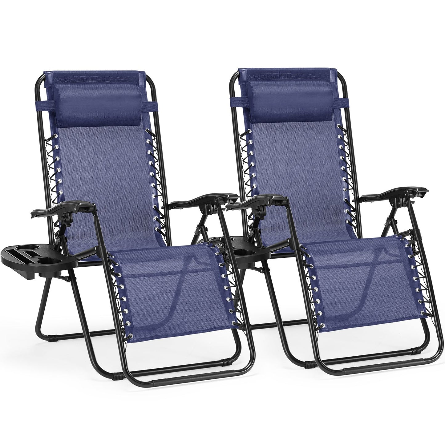 Set of 2 Zero Cravity Lounge Chairs,Outdoor Patio Folding Recliners for Pool Beach with Pillow and Cup Holder - KNM Sundry