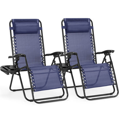 Set of 2 Zero Cravity Lounge Chairs,Outdoor Patio Folding Recliners for Pool Beach with Pillow and Cup Holder - KNM Sundry