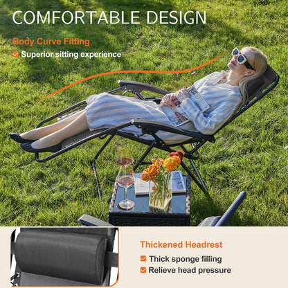 Set of 2 Zero Cravity Lounge Chairs,Outdoor Patio Folding Recliners for Pool Beach with Pillow and Cup Holder - KNM Sundry