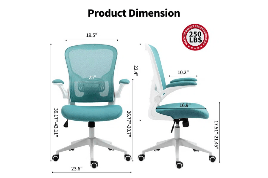 Ergonomic Mesh Office Chair with Breathable Back, Adjustable Height, Padded Seat & Armrests, 250 lbs Capacity, Modern Task Chair for Home Office & Workspace 8333 - KNM Sundry