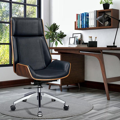 Genuine Leather Ergonomic Office Chair Boss Swivel Armless Seat Chair High Back - KNM Sundry