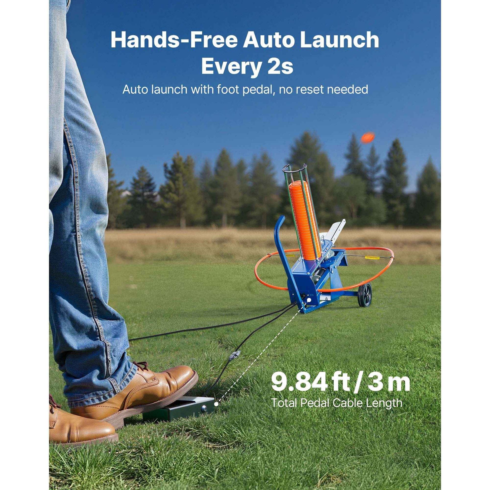 Clay Target Thrower, Max 50 Clays Pigeon Thrower, 55+ Yards Automatic Skeet and Trap Launcher on Wheels - with Adjustable Angle, Foot Pedal & Pull Handle for Clays Throwing Shooting Sports