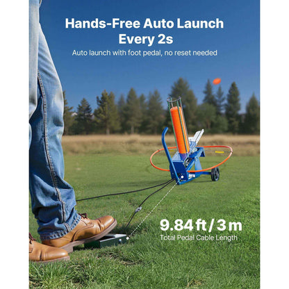 Clay Target Thrower, Max 50 Clays Pigeon Thrower, 55+ Yards Automatic Skeet and Trap Launcher on Wheels - with Adjustable Angle, Foot Pedal & Pull Handle for Clays Throwing Shooting Sports