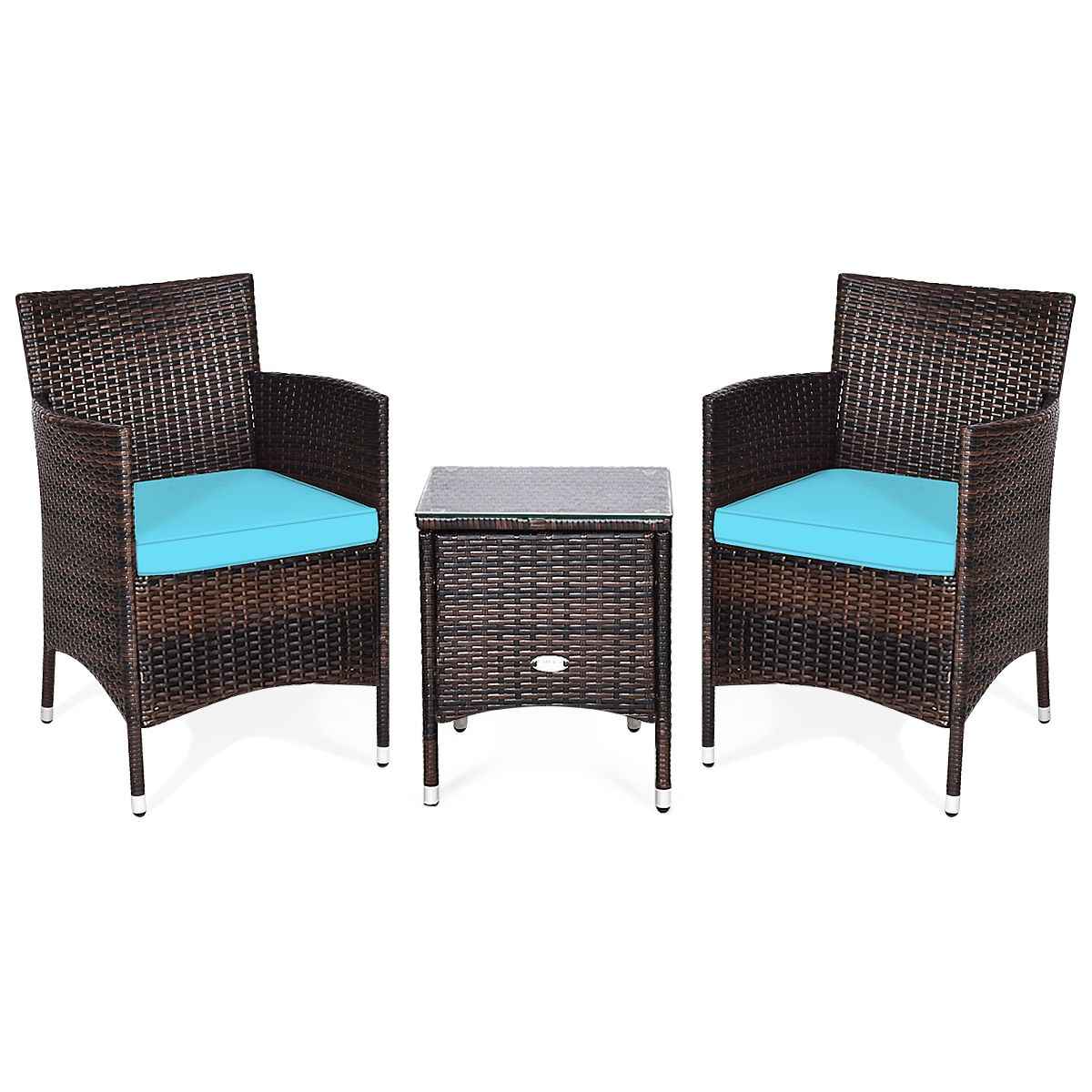 3 Pieces Ergonomic Wicker Patio Conversation Set