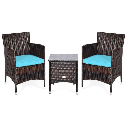 3 Pieces Ergonomic Wicker Patio Conversation Set