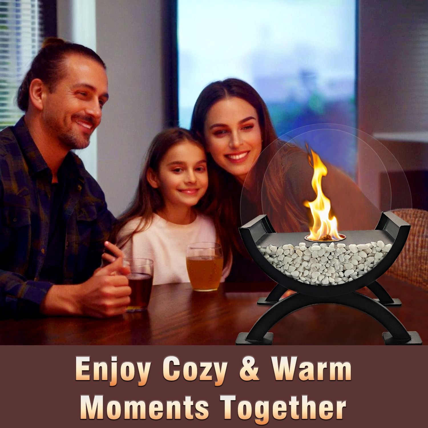 Round Glass Large Tabletop Fireplace 12.5" H Portable Fire Bowl Pot Clean Burning Fireplace for Indoor Outdoor Patio Parties Events(Black) - KNM Sundry