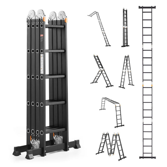 Multi-Purpose Folding Ladder, 7-in-1 Tall Extension Step Ladder, A Frame 5 Step Telescoping Ladder, 19ft Reach Height Heavy Duty Adjustable Ladder, 330 lbs Capacity for Home Outdoor - KNM Sundry