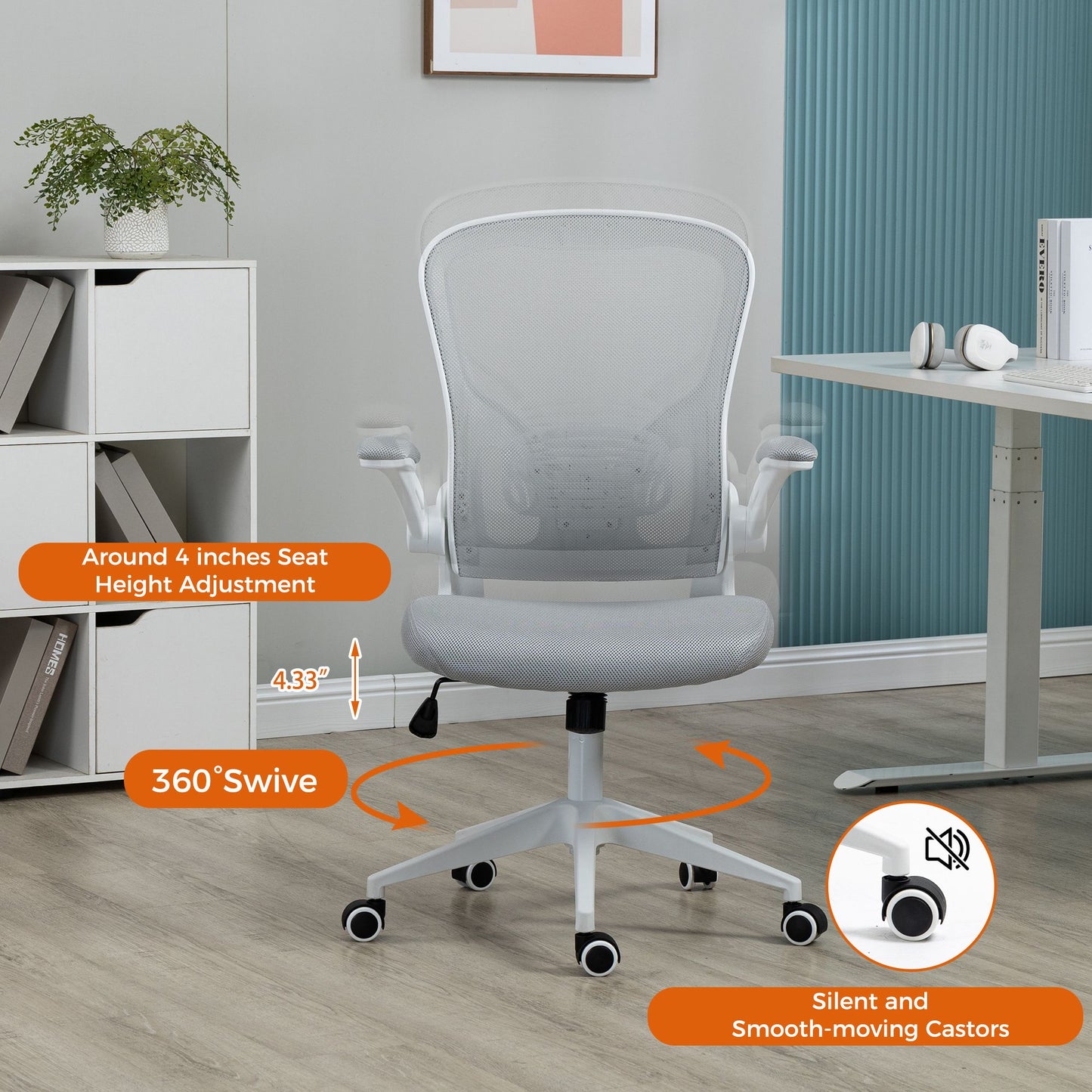 Ergonomic Mesh Office Chair with Breathable Back, Adjustable Height, Padded Seat & Armrests, 250 lbs Capacity, Modern Task Chair for Home Office & Workspace 8333 - KNM Sundry
