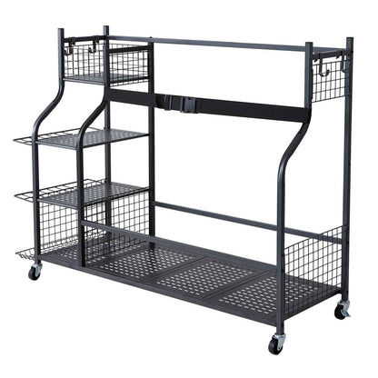 Golf Storage Garage Organizer, 3 Golf Bag Stand Holder and Other Sports Equipment Storage Rack, Rolling Ball Cart on Wheels, Outdoor Sport Gear and Toy Storage with Baskets & Hooks, Steel, Black
