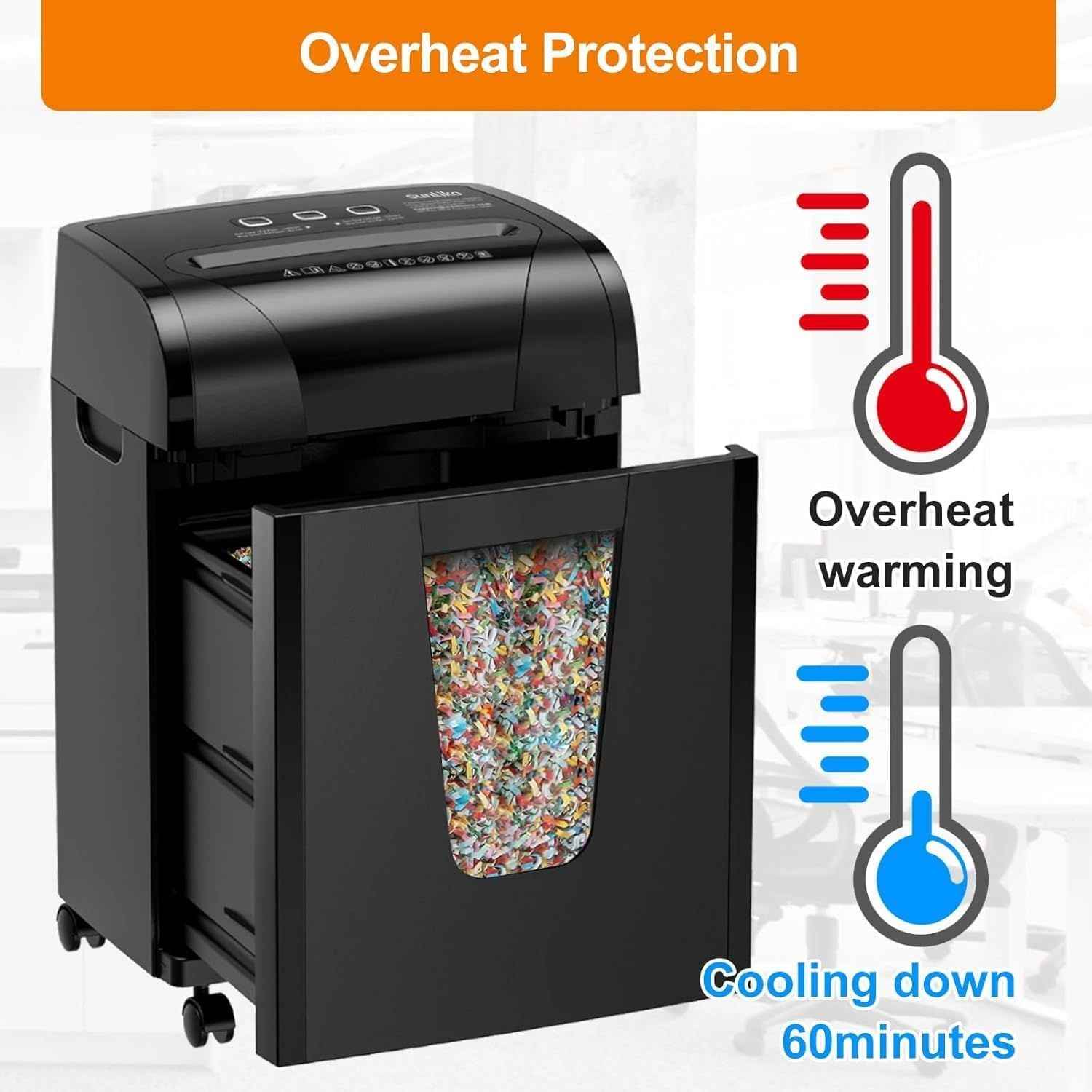 Woolsche Paper Shredder, 18-Sheet Cross Cut with 18 Liters Pull Out Bin, P-4 Security Level, Shred Paper and Credit Card, Durable&Fast with Auto Jam Proof System Shredder for Office