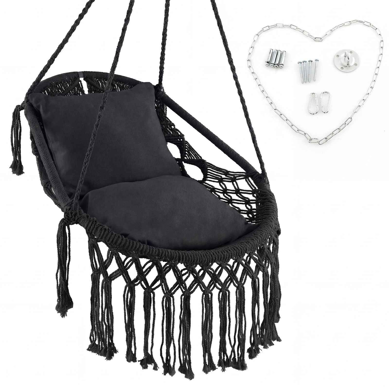 Hanging Hammock Chair with Soft Seat Cushions and Sturdy Rope Chain