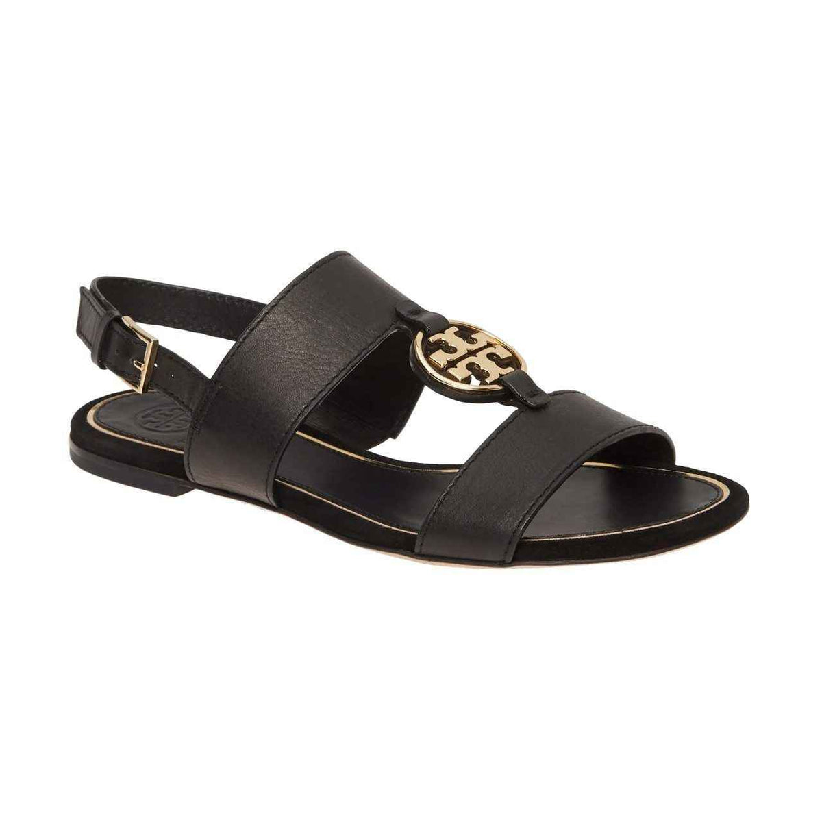Tory Burch Perfect Black Miller Metal Logo Two-Band Women's Sandal