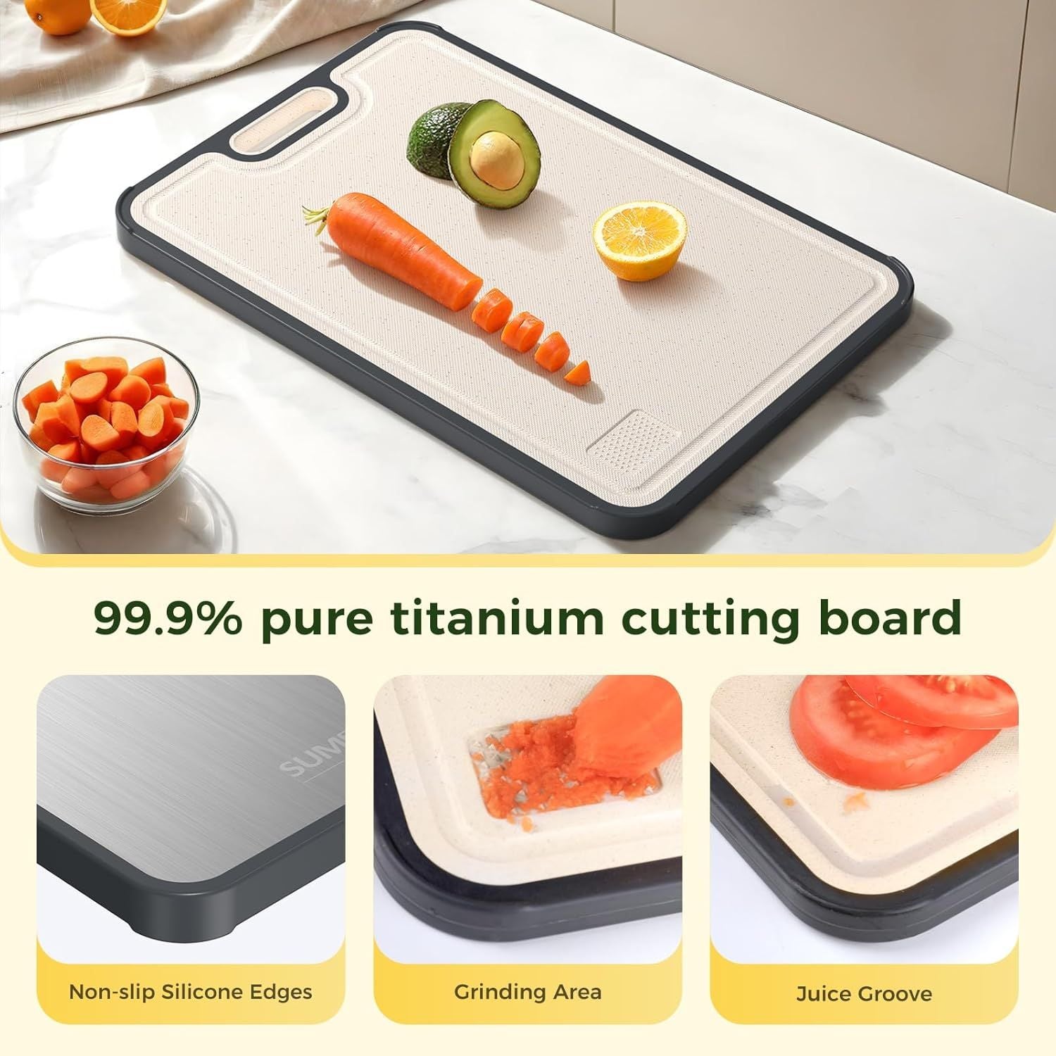 Titanium Cutting Board for Kitchen, Cutting Board Double Sided Food Grade, Pure Titanium/PP, Easy to Clean Large Size 16'×11' - KNM Sundry