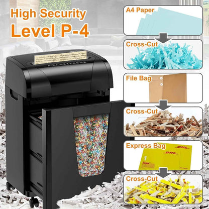 Paper Shredder, 18-Sheet Cross Cut Level P-4, Shred Paper/Credit Card/CD, with Large Pull Out Bin, Insert Auto Jam Proof System Shredder for Home&Office(Shipment from FBA)