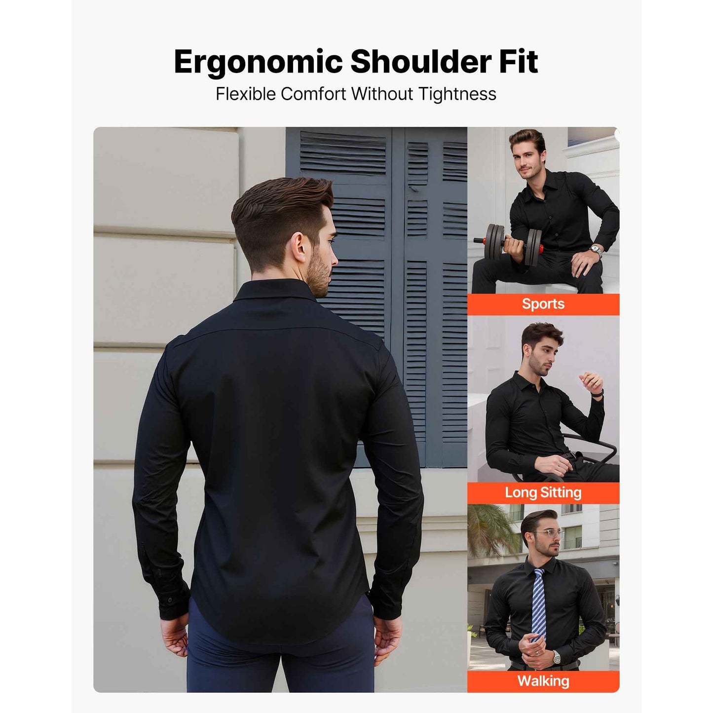 Men's Button Up Shirt, Mens Long Sleeve Wrinkle-free Button Down Dress Shirts, Slim Fit Soft Stretch Fabric for Business Casual or Formal, Work, Wedding, Dinner, Black, M Size