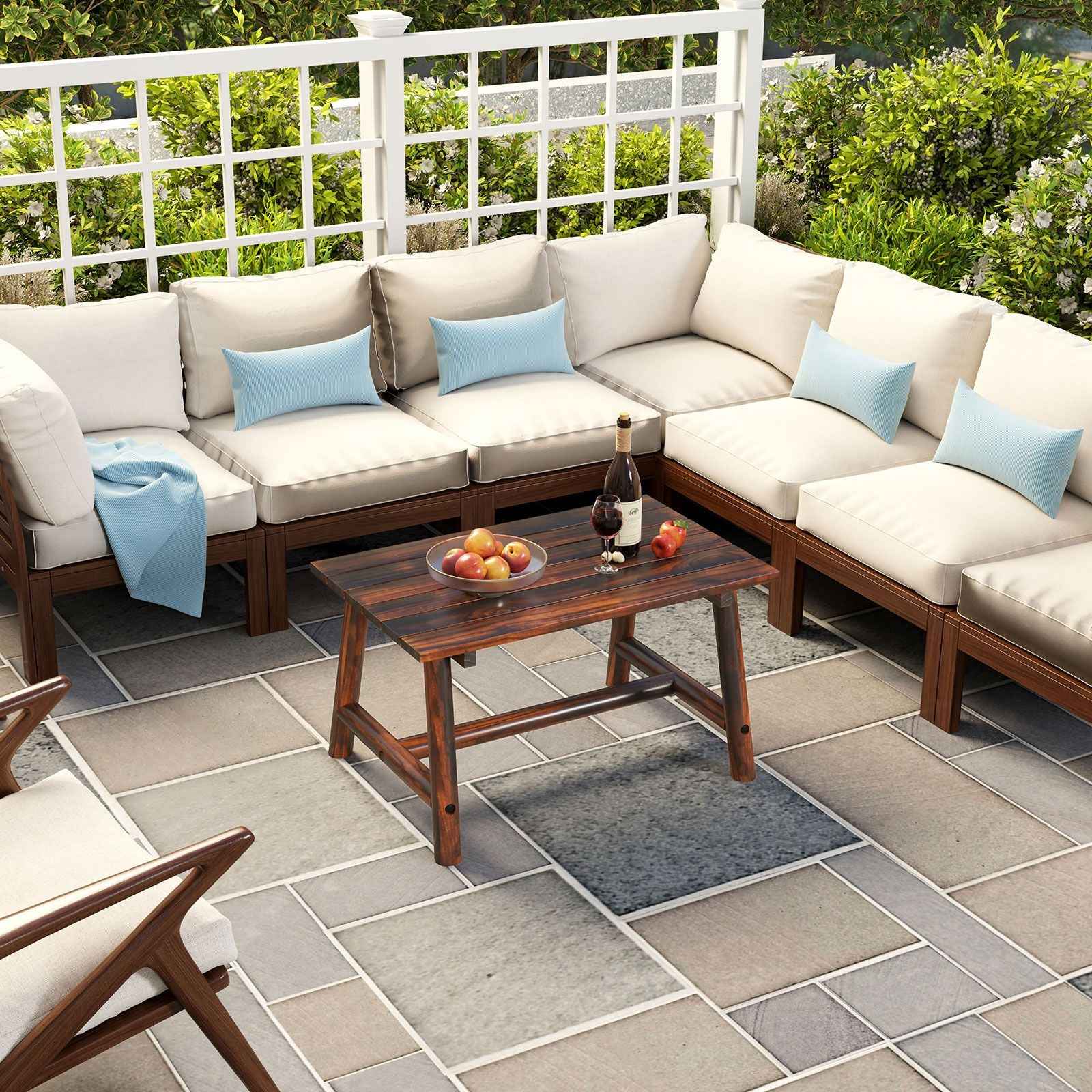 Solid Wood Patio Table with Slatted Tabletop for Garden Lawn Porch Balcony Poolside Living Room