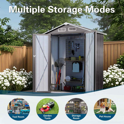 5X3 FT Metal Outdoor Storage Shed, Tool Shed with Peaked Roof Waterproof, Lockable Door Compact Metal Tool Shed for Garden, Backyard, Patio, Sundries and Bike Storage, Gray