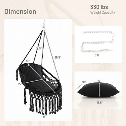 Hanging Hammock Chair with Soft Seat Cushions and Sturdy Rope Chain