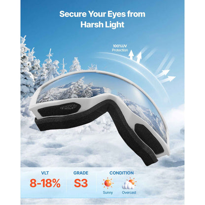 Ski Goggles, Cylindrical Lens with Pink Revo Coating, OTG Anti fog Snow Goggles for Men Women Youth, TPU Frame & Ventilation Structure, Suitable for Skiing, Skating, Snowboarding, Cycling