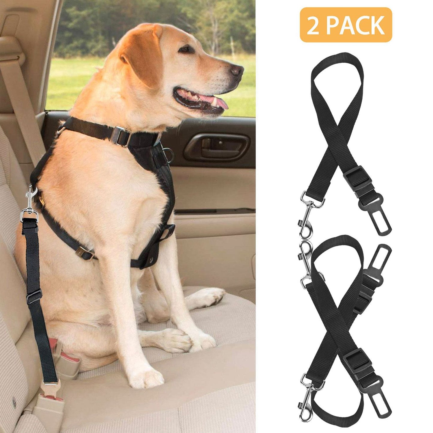 2Pcs Pet Dog Seat Belt Leash Adjustable Pet Dog Cat Safety Leads Harness - KNM Sundry