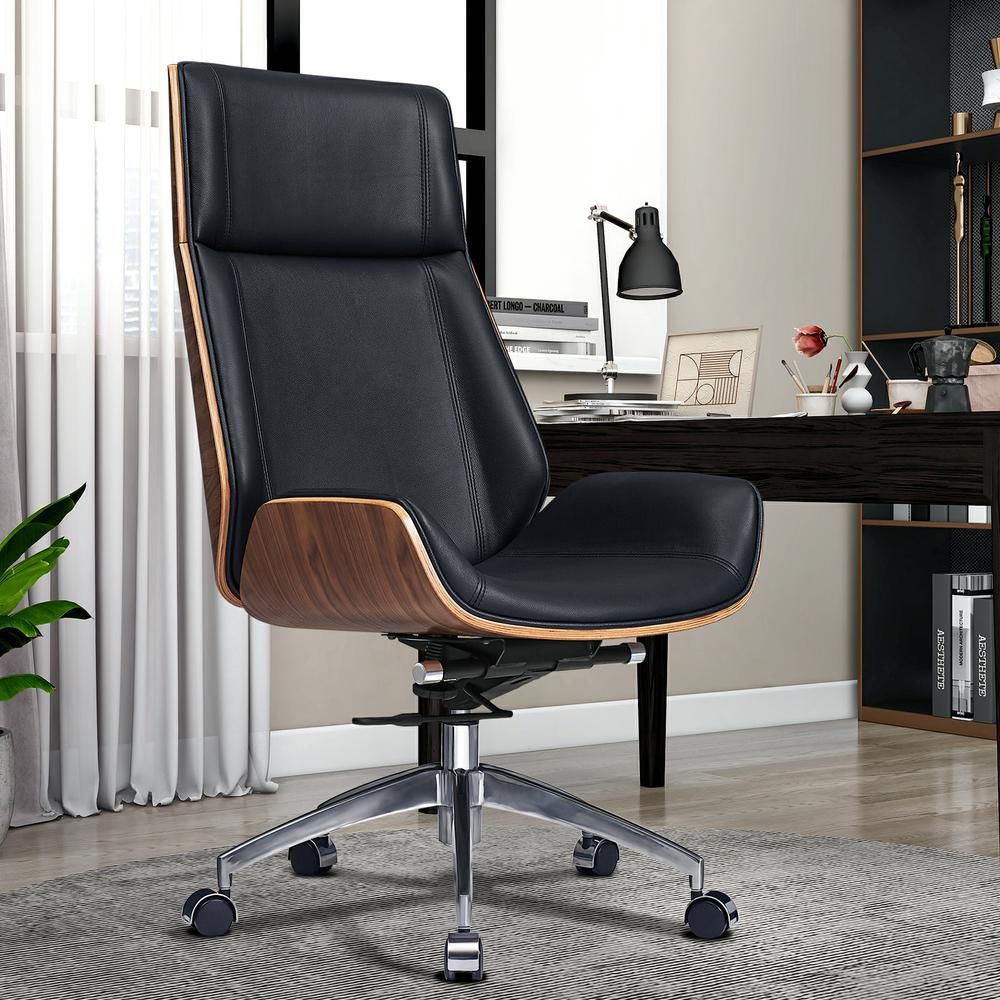 Genuine Leather Ergonomic Office Chair Boss Swivel Armless Seat Chair High Back - KNM Sundry