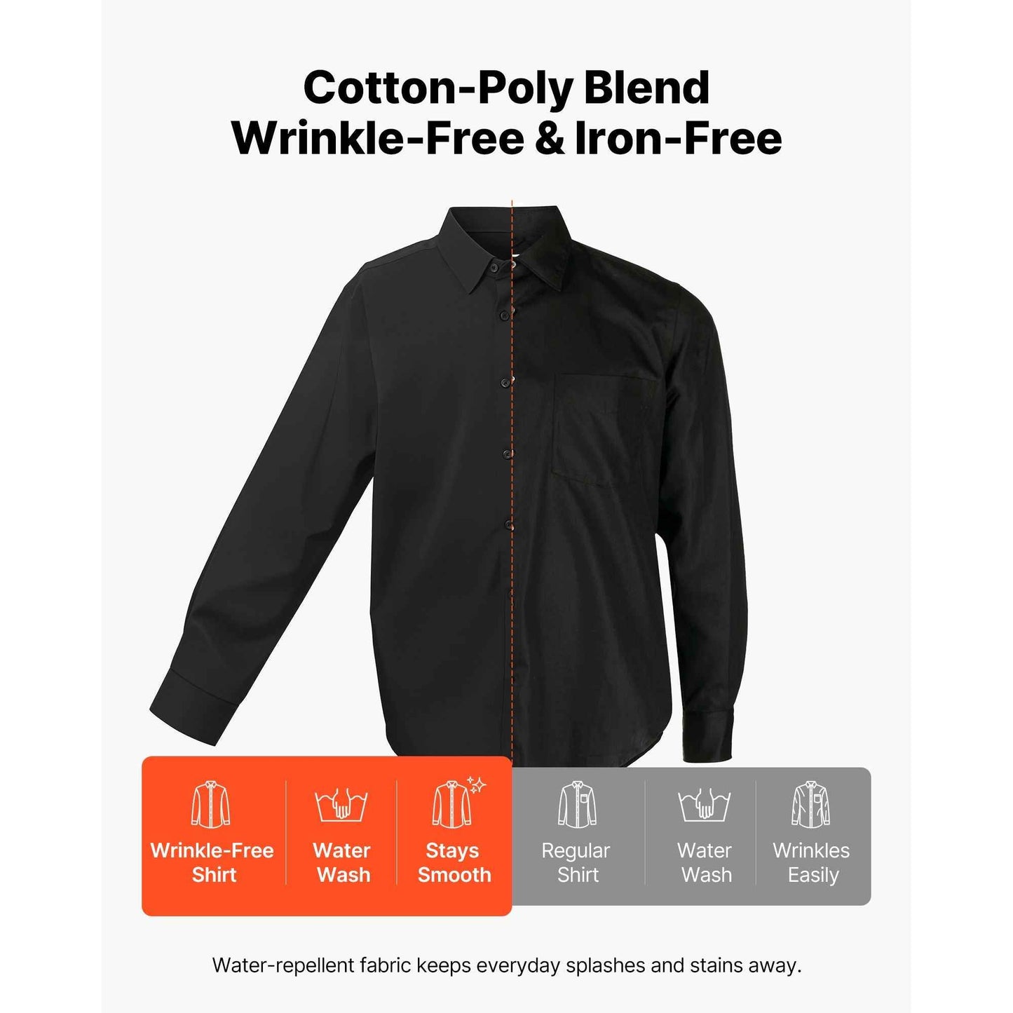 Men's Button Up Shirt, Mens Long Sleeve Wrinkle-free Button Down Dress Shirts, Slim Fit Soft Stretch Fabric for Business Casual or Formal, Work, Wedding, Dinner, Black, XL Size