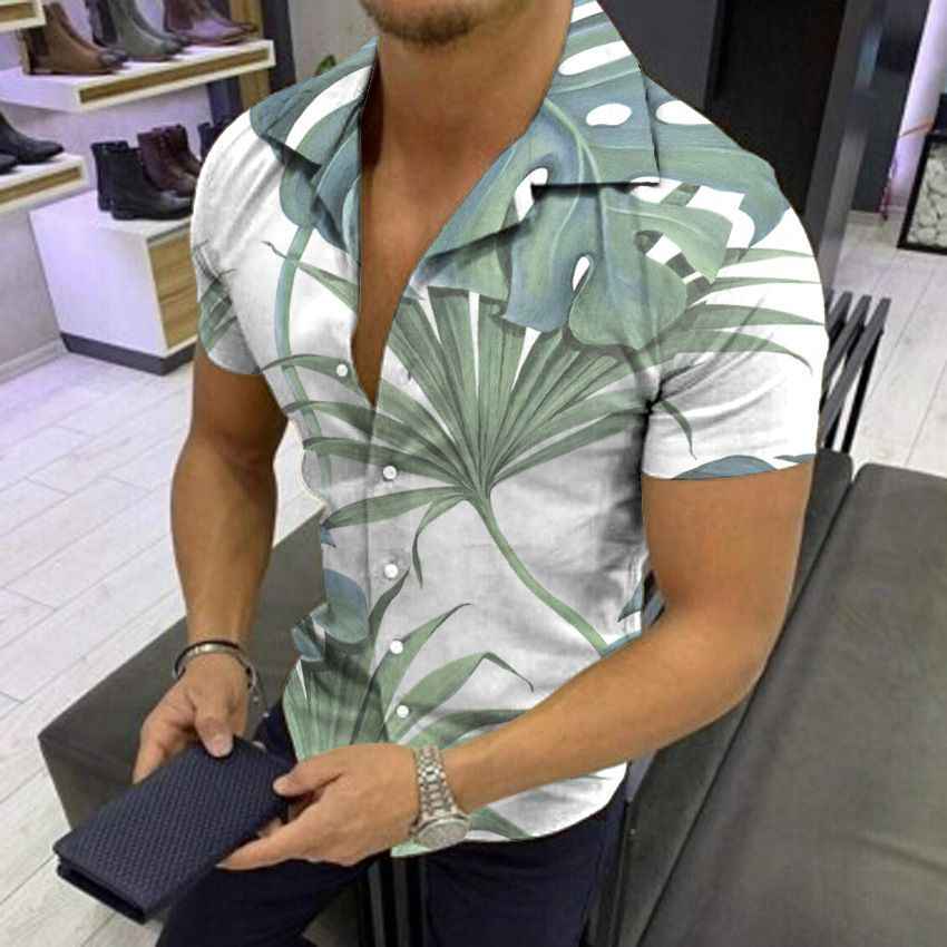 European and American New Men's Casual Shirts Short Sleeve 3D Digital Printing Hawaiian Style Shirts