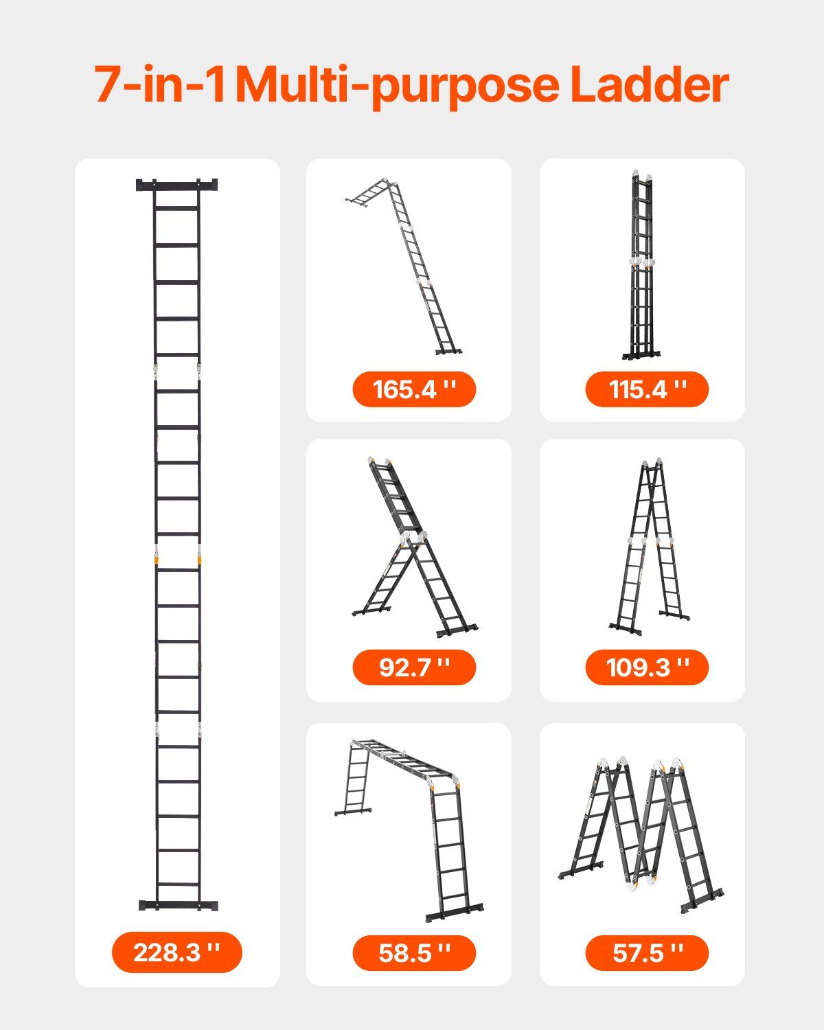 Multi-Purpose Folding Ladder, 7-in-1 Tall Extension Step Ladder, A Frame 5 Step Telescoping Ladder, 19ft Reach Height Heavy Duty Adjustable Ladder, 330 lbs Capacity for Home Outdoor - KNM Sundry