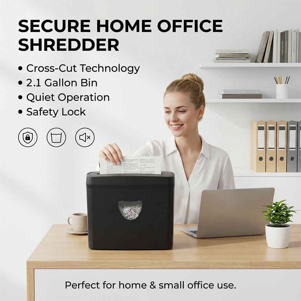 Paper Shredder for Home Use,5 Sheets Small Crosscut Paper Shredder,P-4 Security Level with 2.38-Gallon Basket, 4-Mode Design-Durable & Fast and Jam Proof for Home Office Utilization