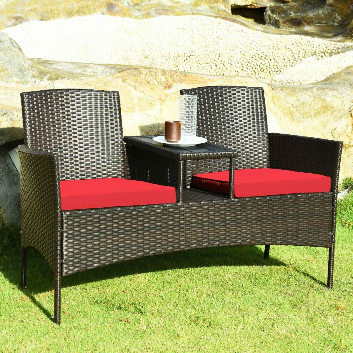 Patented Modern Patio Set with Built-in Coffee Table and Cushions