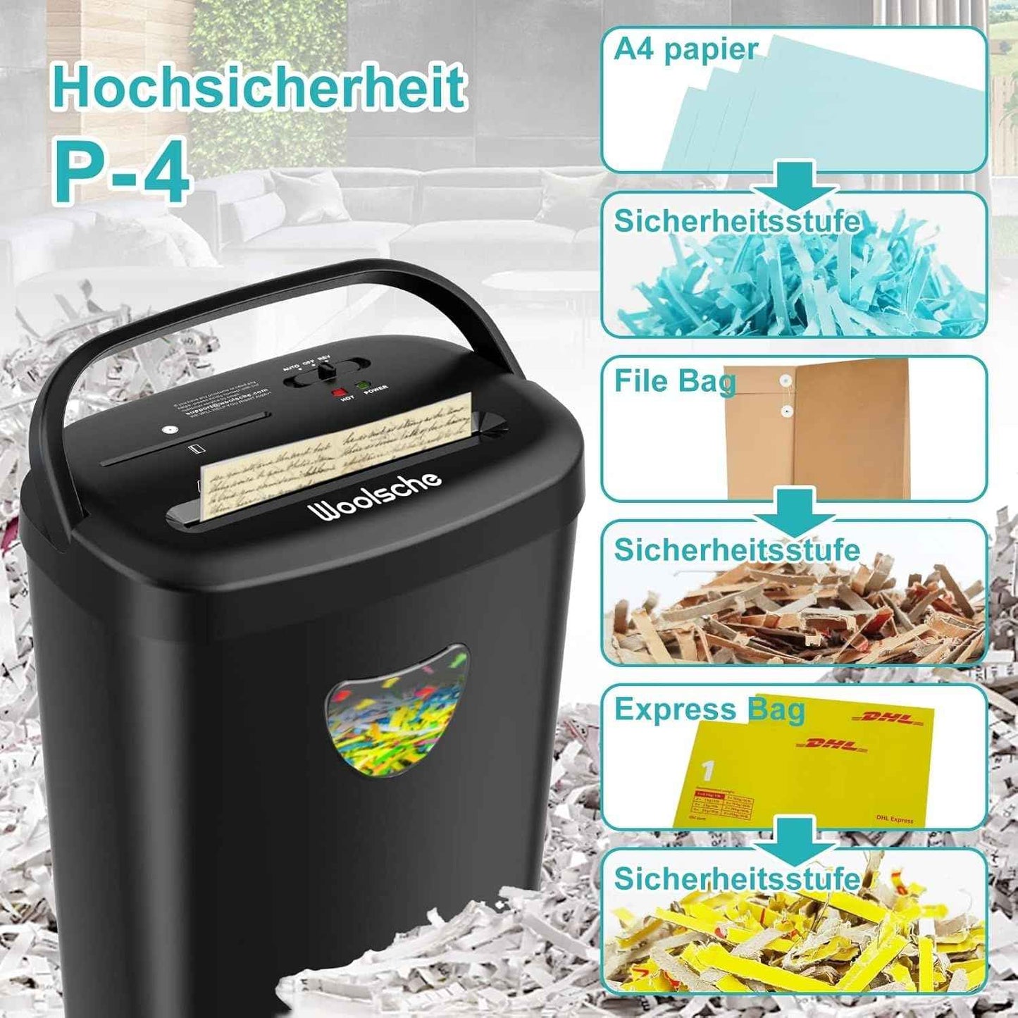 Aktenvernichter, schreddert 12 Blätter auf einmal, kann Kreditkarten/CD und Büroklammern zerkleinern, papierschredder mit einem 25-Liter-Abfallbehälter(Versand von FBA)