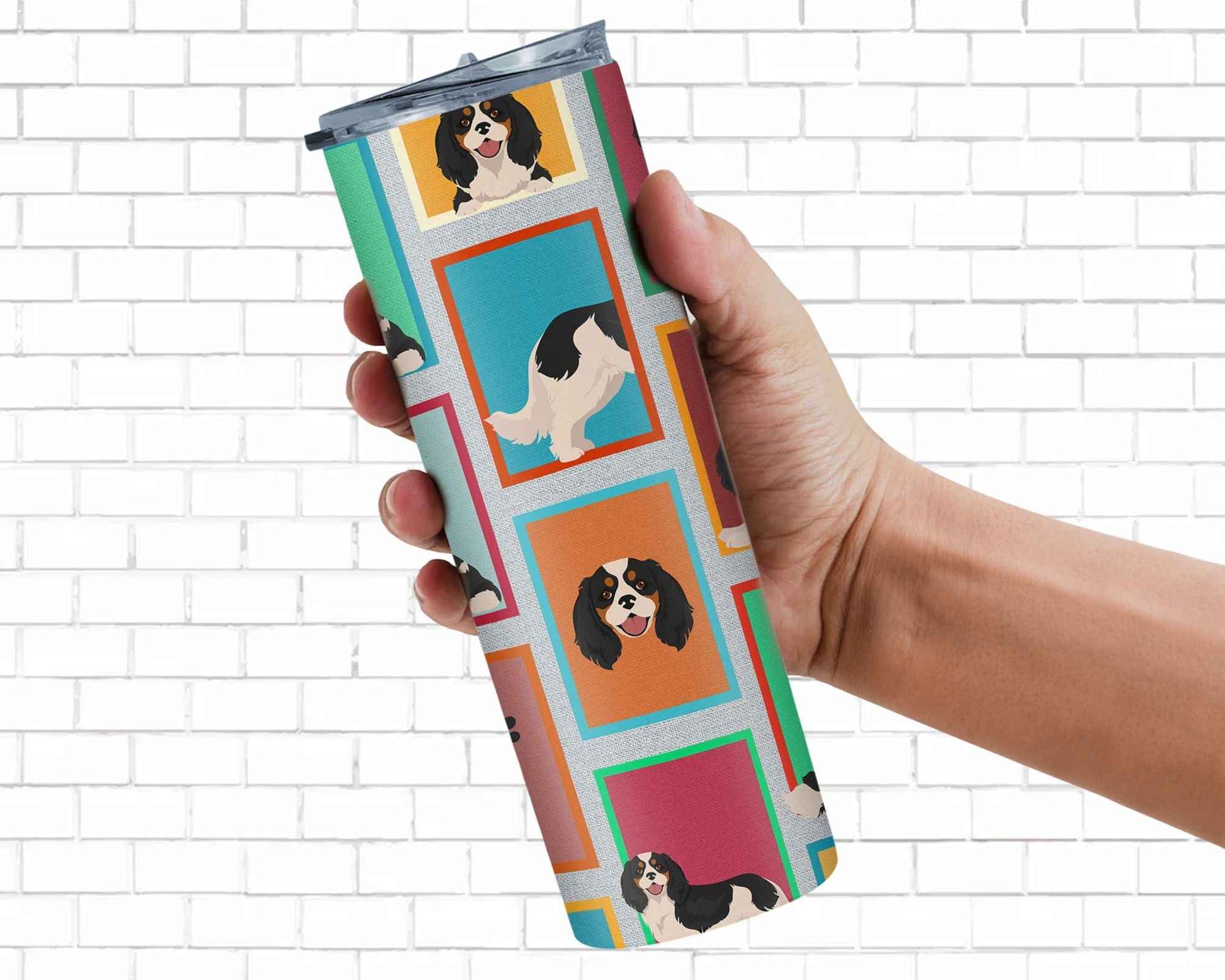 Lots of Tricolor Cavalier Spaniel Stainless Steel Skinny Tumbler Vacuum Double Walled Reusable Insulated Tumbler Travel Cup for Coffee Cocktails Gift with Lid, 20 oz