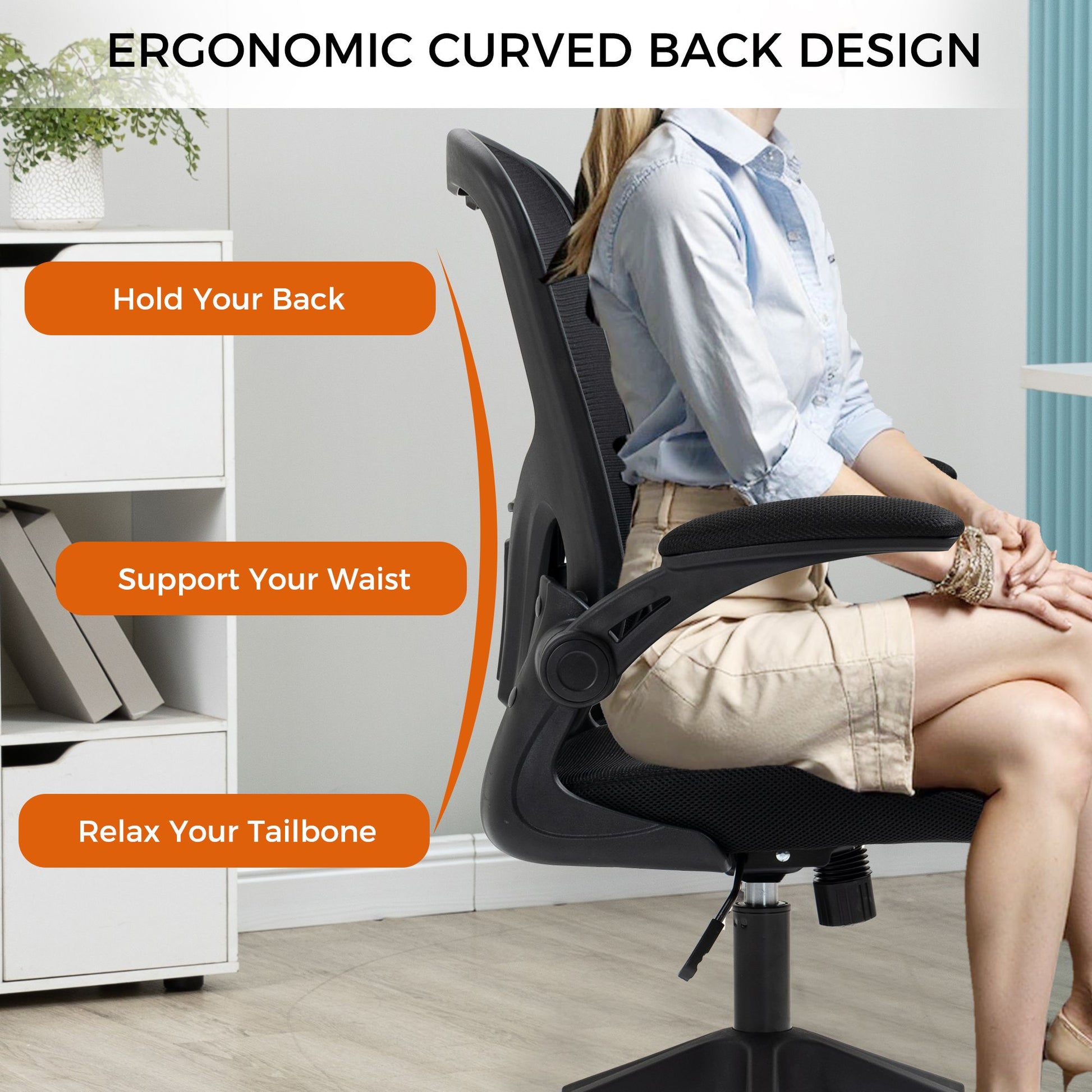Ergonomic Mesh Office Chair with Breathable Back, Adjustable Height, Padded Seat & Armrests, 250 lbs Capacity, Modern Task Chair for Home Office & Workspace 8333 - KNM Sundry